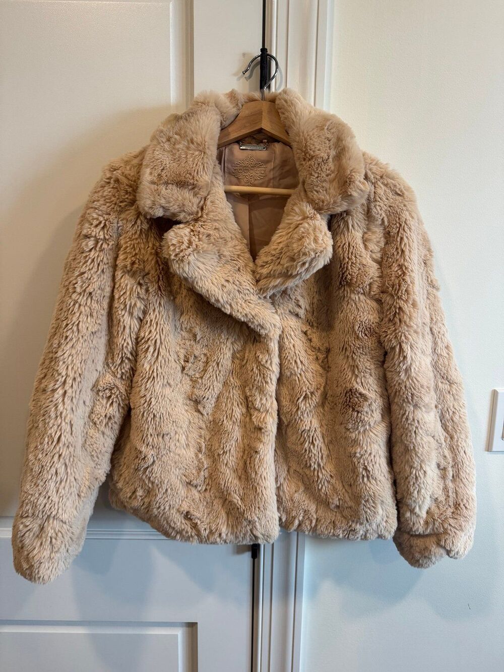 Light Beige Faux Fur Collared Jacket